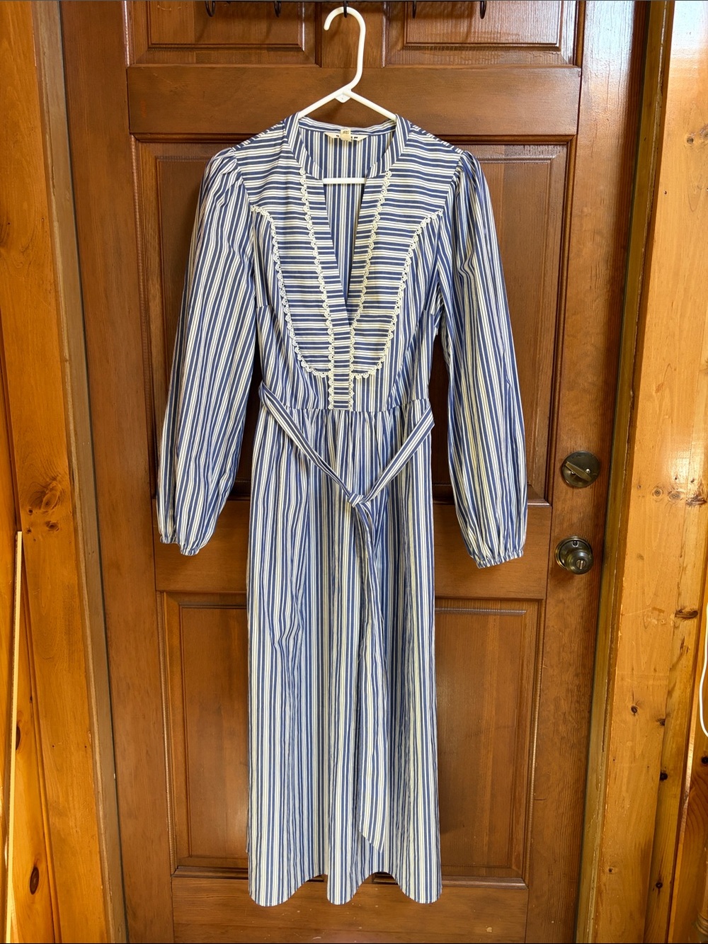 Cary Cotton Striped Blue & White Long Sleeve Midi Dress